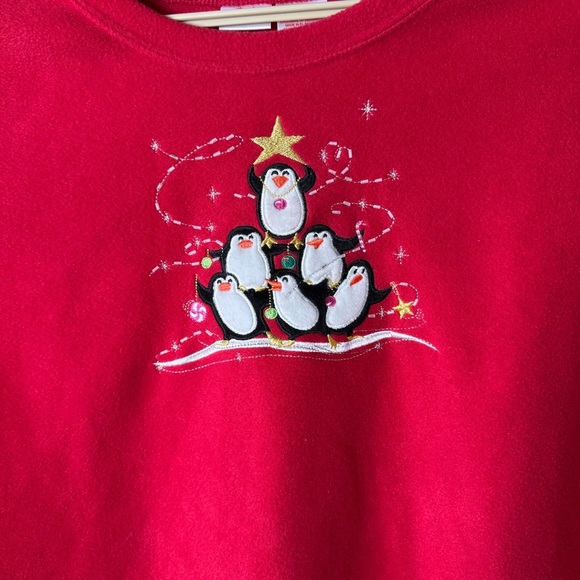 Christmas Penguin Fleece Sweatshirt Cozy Serendipity Whimsical Pullover Plus 2X - Picture 4 of 6
